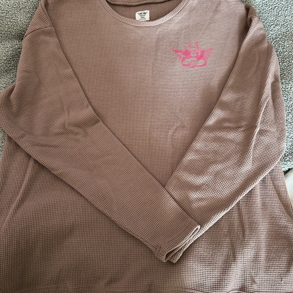 Women's boys lie Brown thermal long Sleeve Top